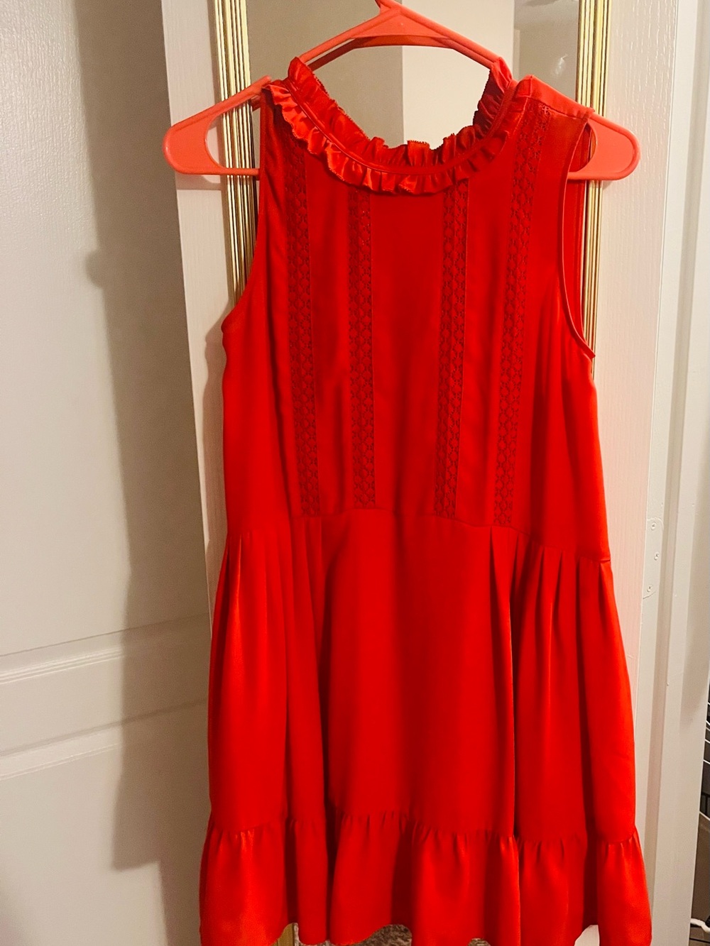 Sunday Best Red Sleeveless Ruffle-Neck Dress for women